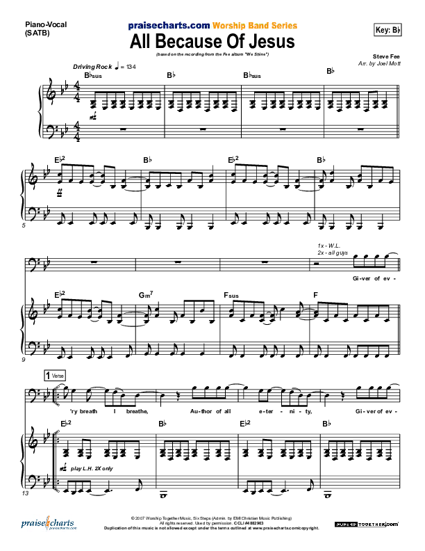 All Because Of Jesus (Radio) Piano/Vocal (FEE Band)