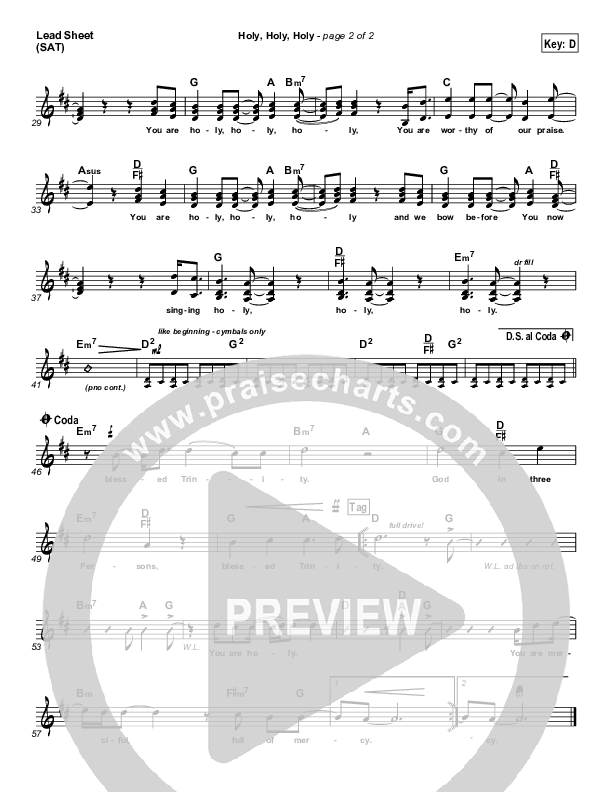 Holy Holy Holy Lead Sheet (SAT) (Steven Curtis Chapman)