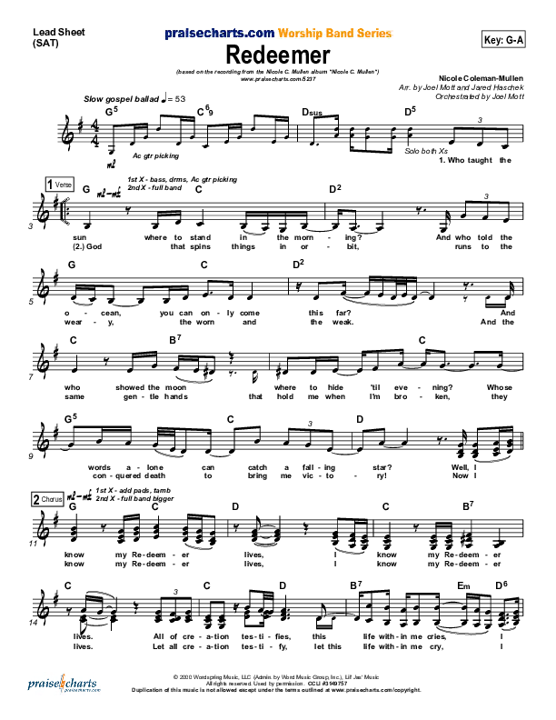 Redeemer Lead Sheet (SAT) (Nicole C. Mullen)