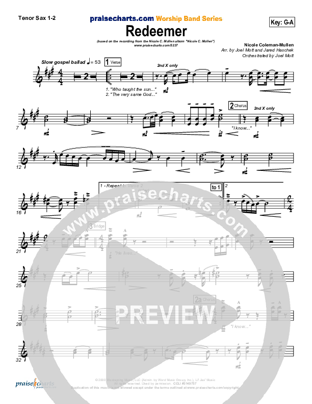 Redeemer Tenor Sax 1/2 (Nicole C. Mullen)