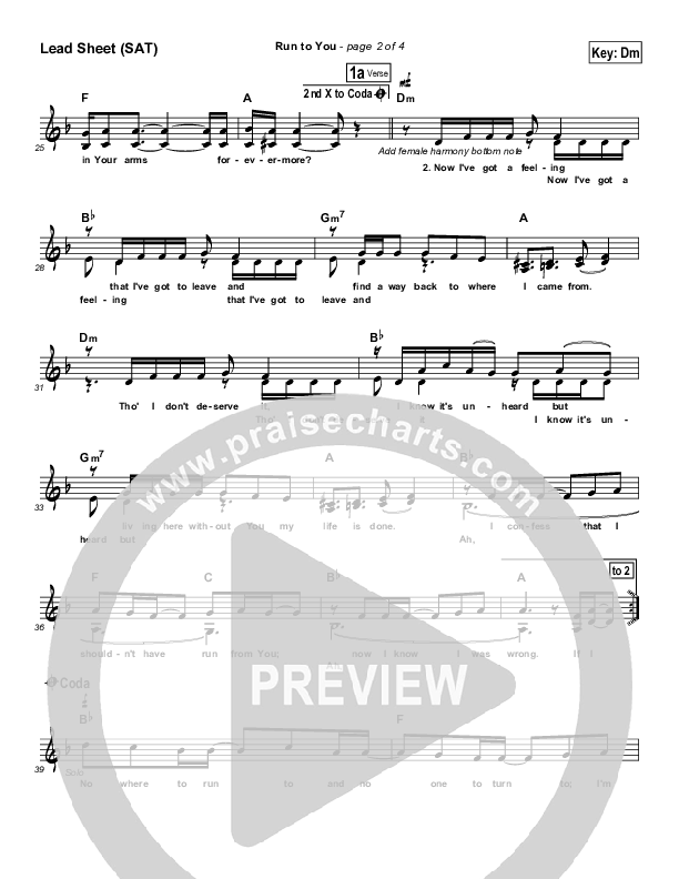 Run To You Lead Sheet (Third Day)