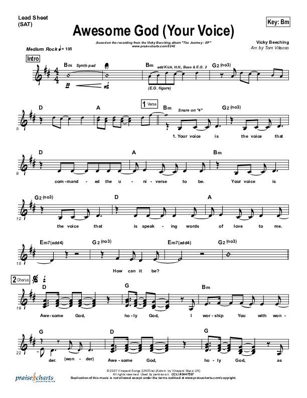 Awesome God (Your Voice) Lead Sheet (Vicky Beeching)
