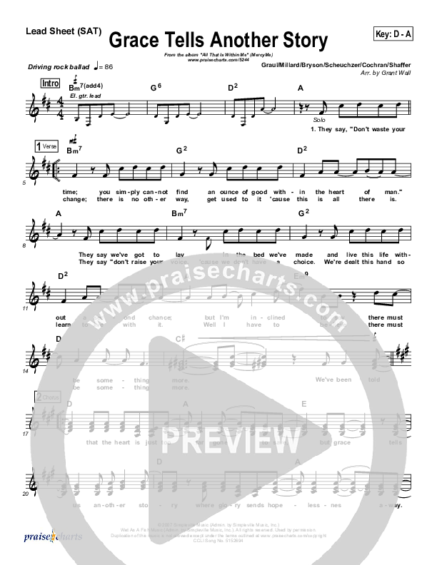 Grace Tells Another Story Lead Sheet (SAT) (MercyMe)