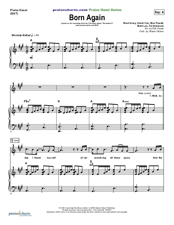 Born Again Piano/Vocal (SAT) (Third Day)