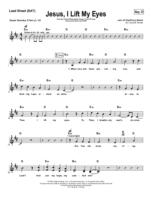 Jesus I Lift My Eyes Lead (SAT) (Jars Of Clay)