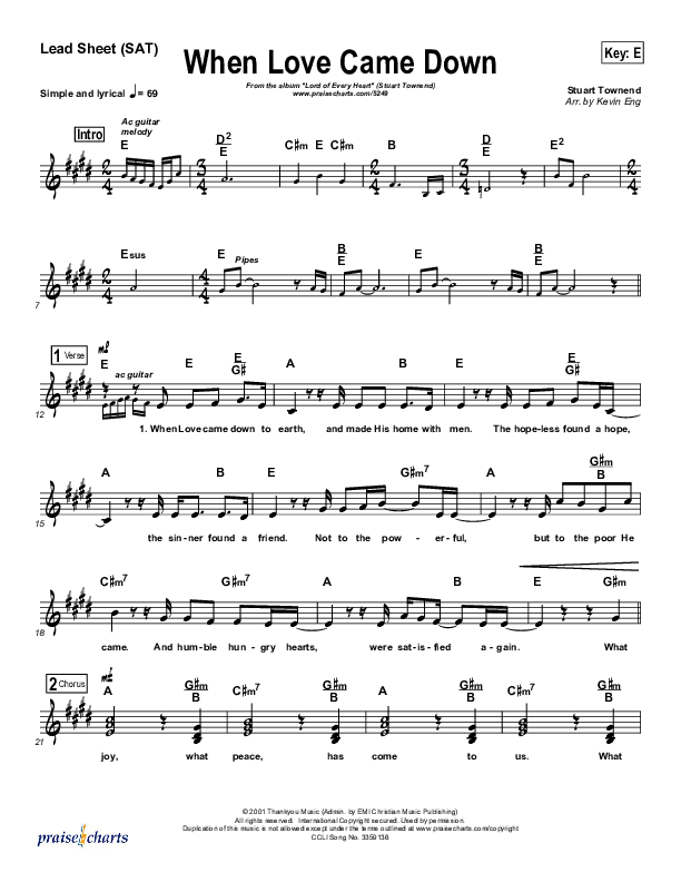 When Love Came Down Lead (SAT) (Stuart Townend)