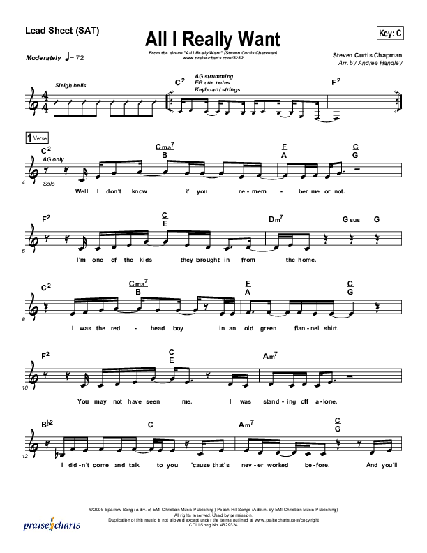 All I Really Want Lead Sheet (SAT) (Steven Curtis Chapman)