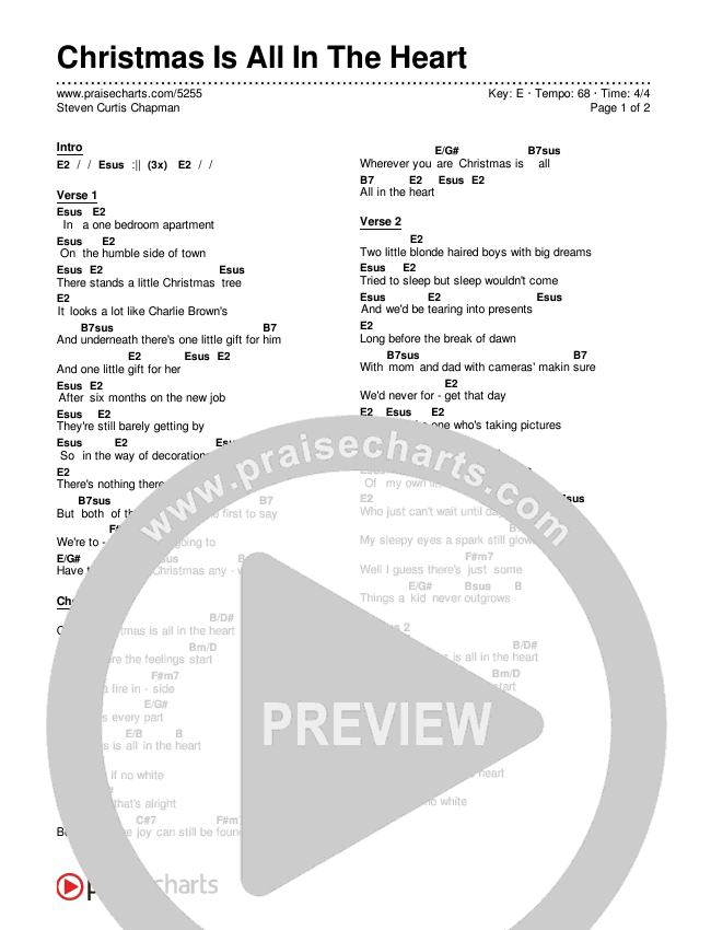 Christmas Is All In The Heart Chords & Lyrics (Steven Curtis Chapman)