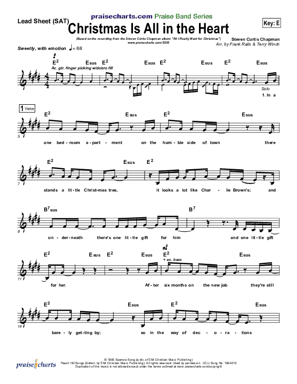 Christmas Is All In The Heart Lead Sheet (SAT) (Steven Curtis Chapman)