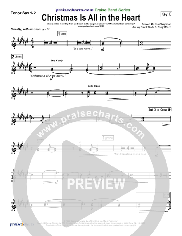 Christmas Is All In The Heart Tenor Sax 1/2 (Steven Curtis Chapman)