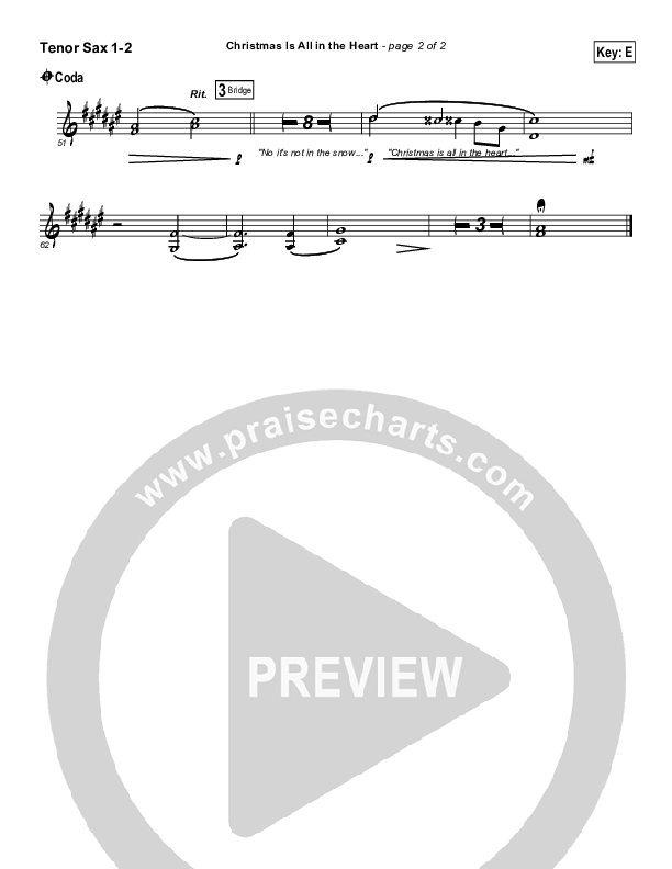 Christmas Is All In The Heart Tenor Sax 1/2 (Steven Curtis Chapman)