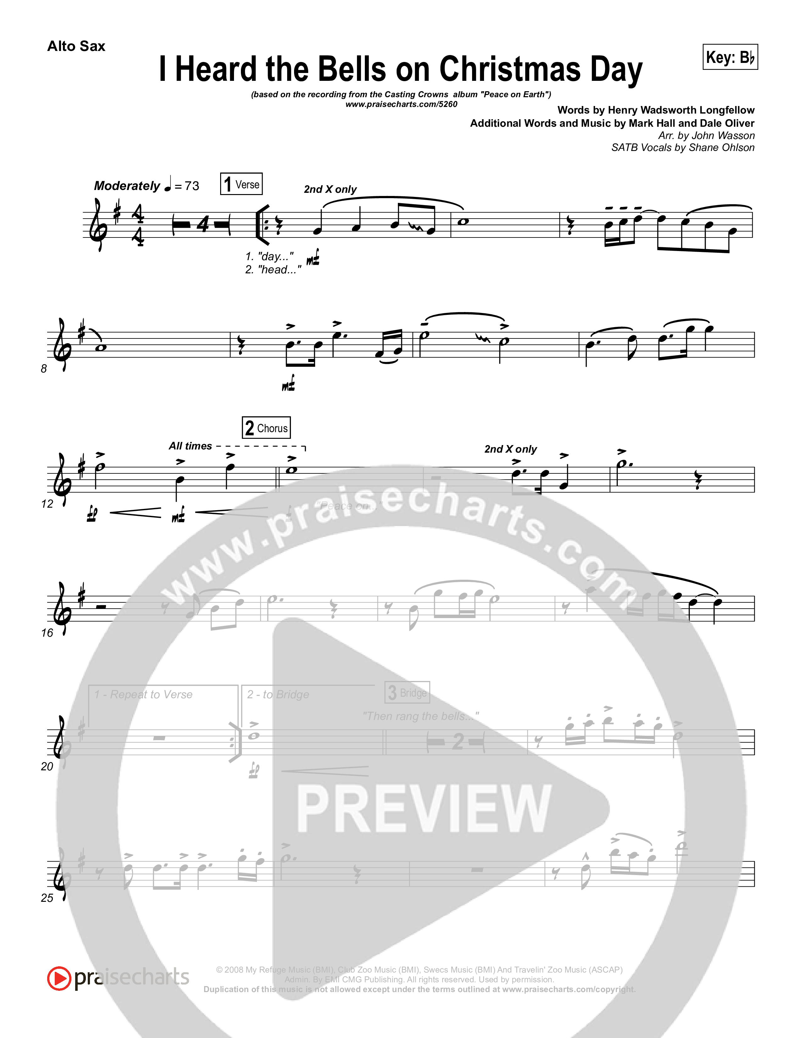 I Heard The Bells On Christmas Day Alto Sax (Casting Crowns)