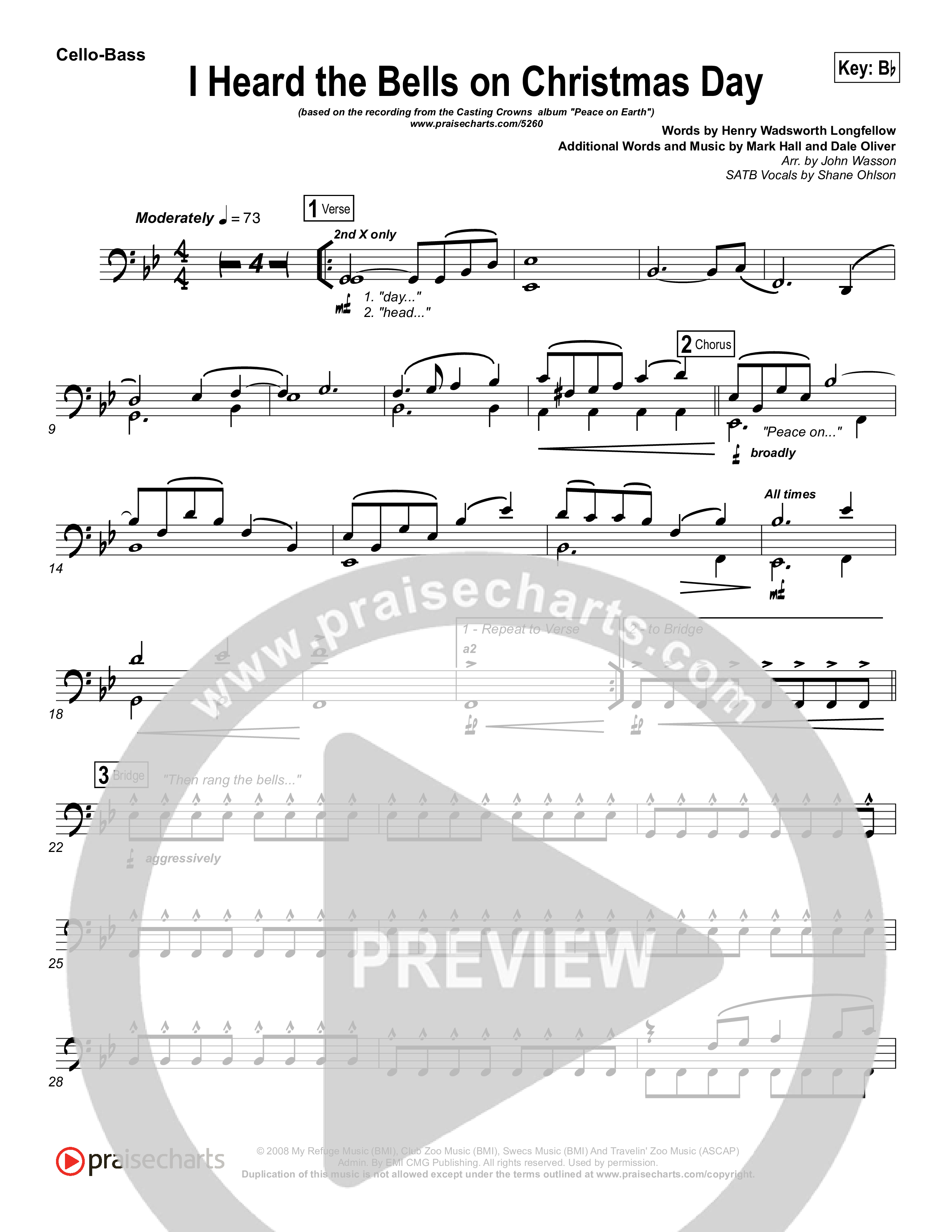 I Heard The Bells On Christmas Day Cello/Bass (Casting Crowns)