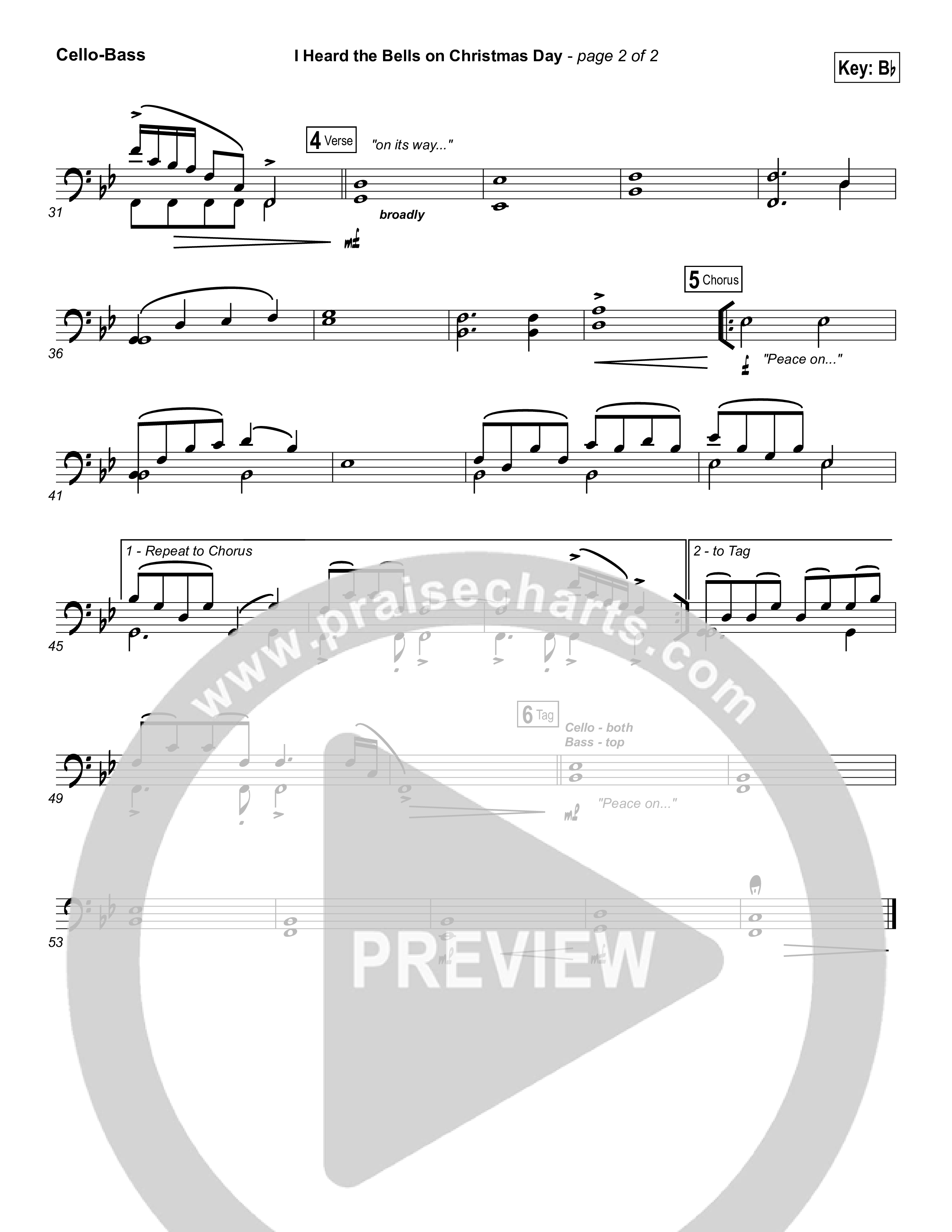 I Heard The Bells On Christmas Day Cello/Bass (Casting Crowns)