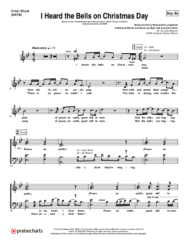 I Heard The Bells On Christmas Day Choir Vocals (SATB) (Casting Crowns)