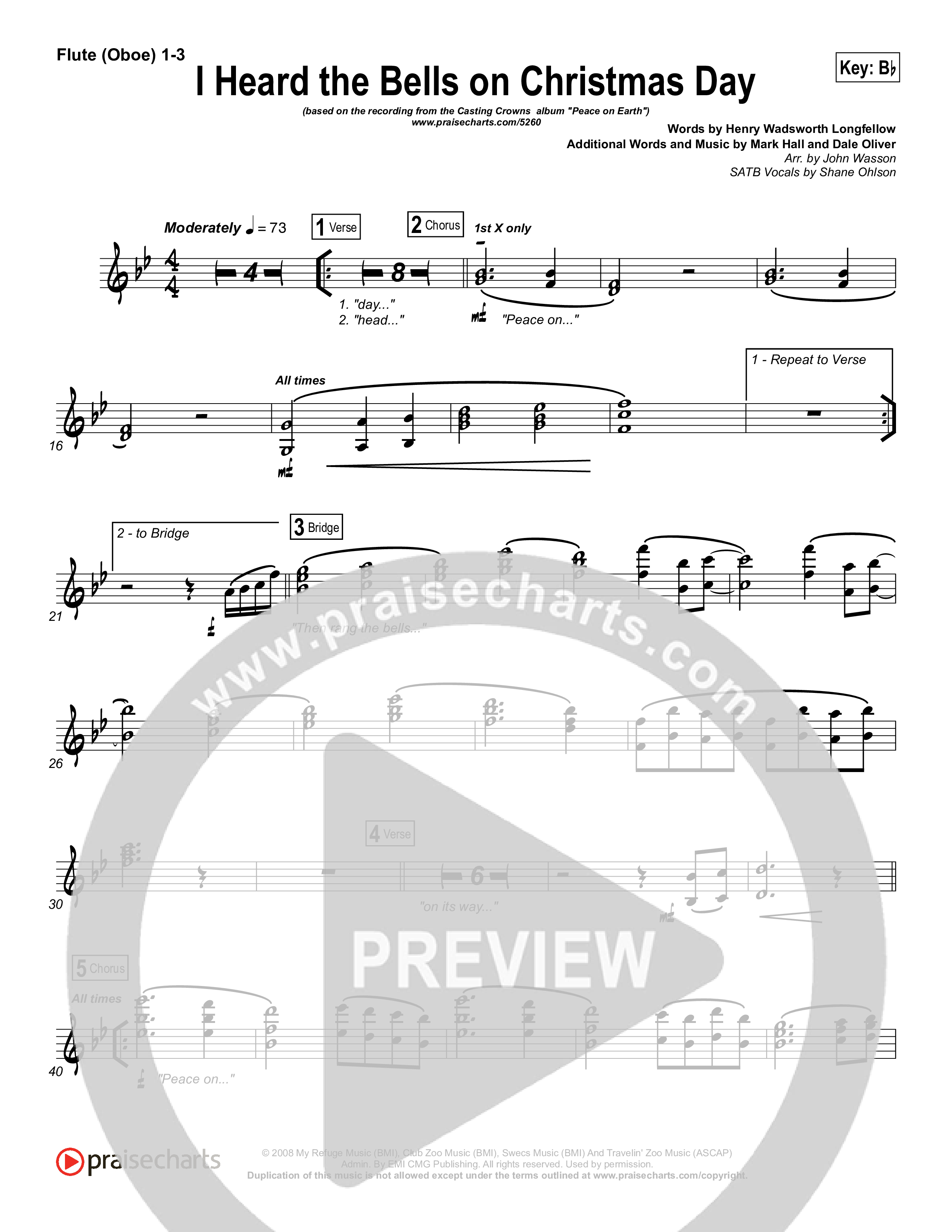 I Heard The Bells On Christmas Day Flute/Oboe 1/2/3 (Casting Crowns)