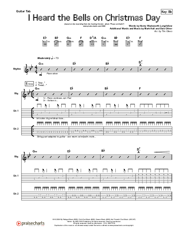 I Heard The Bells On Christmas Day Guitar Tab (Casting Crowns)