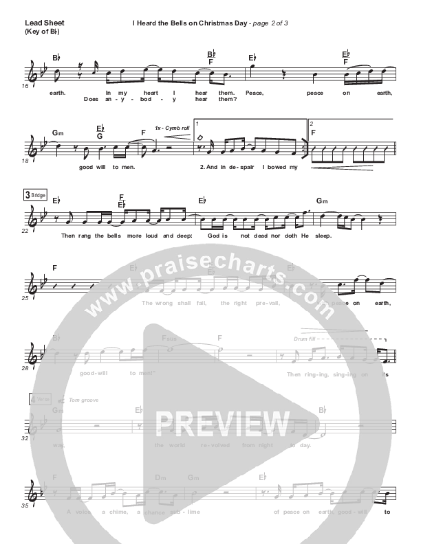I Heard The Bells On Christmas Day Lead Sheet (Melody) (Casting Crowns)