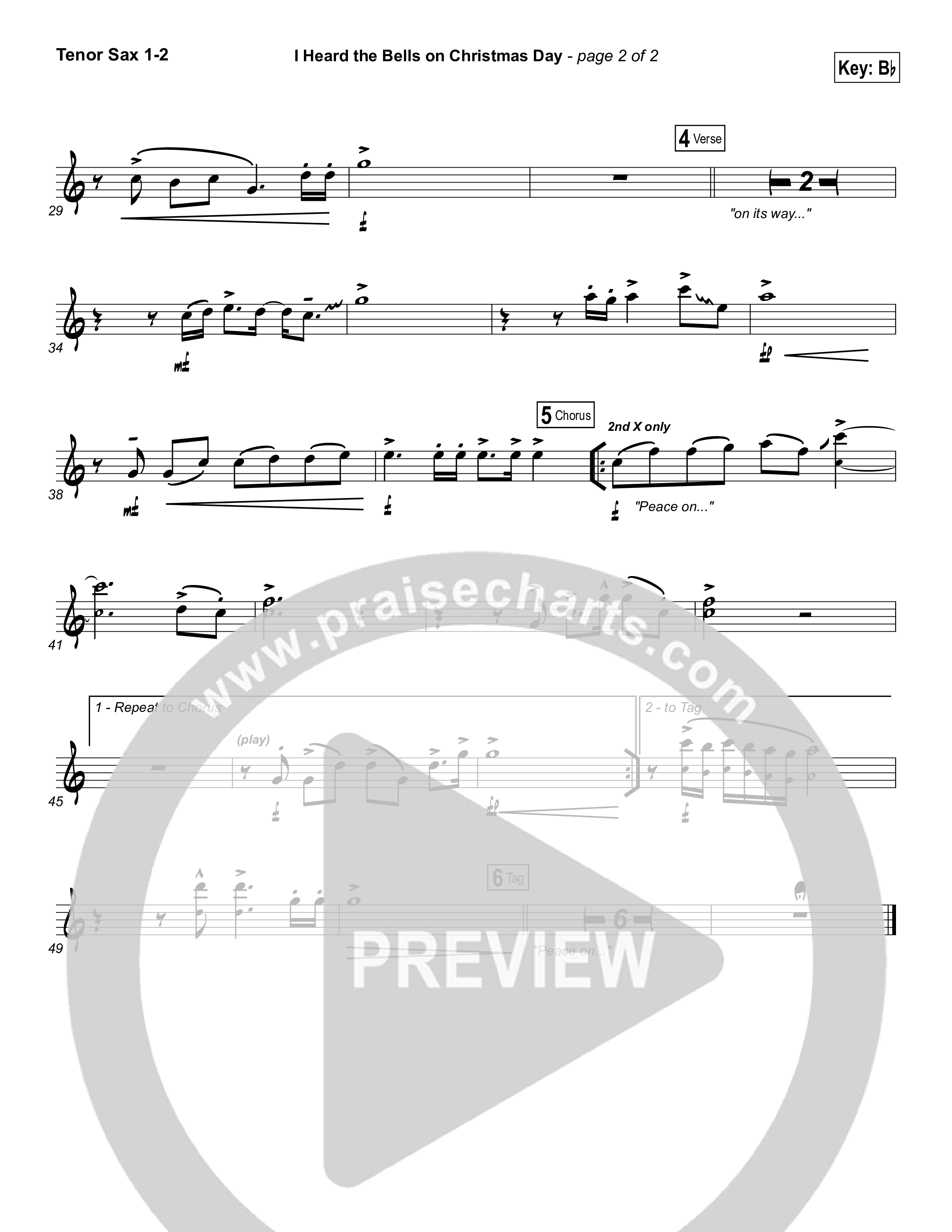 I Heard The Bells On Christmas Day Tenor Sax 1/2 (Casting Crowns)