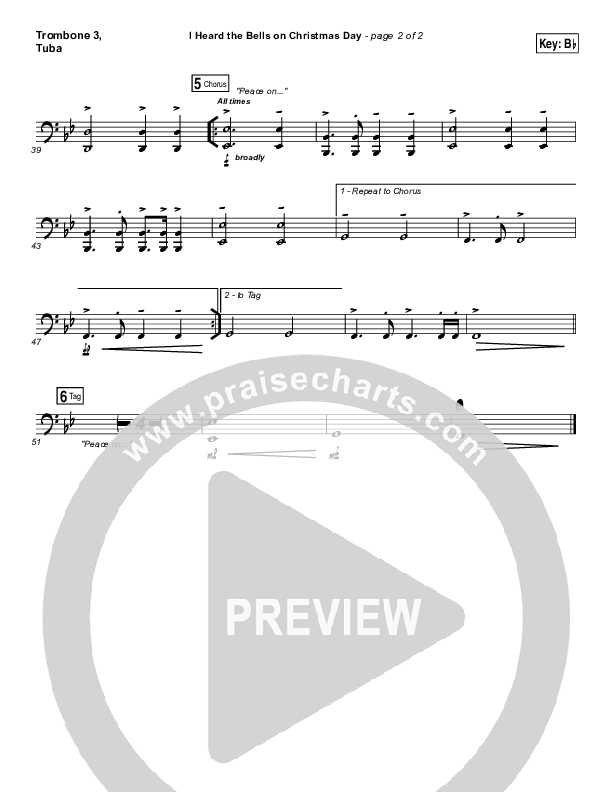 I Heard The Bells On Christmas Day Trombone 3/Tuba (Casting Crowns)