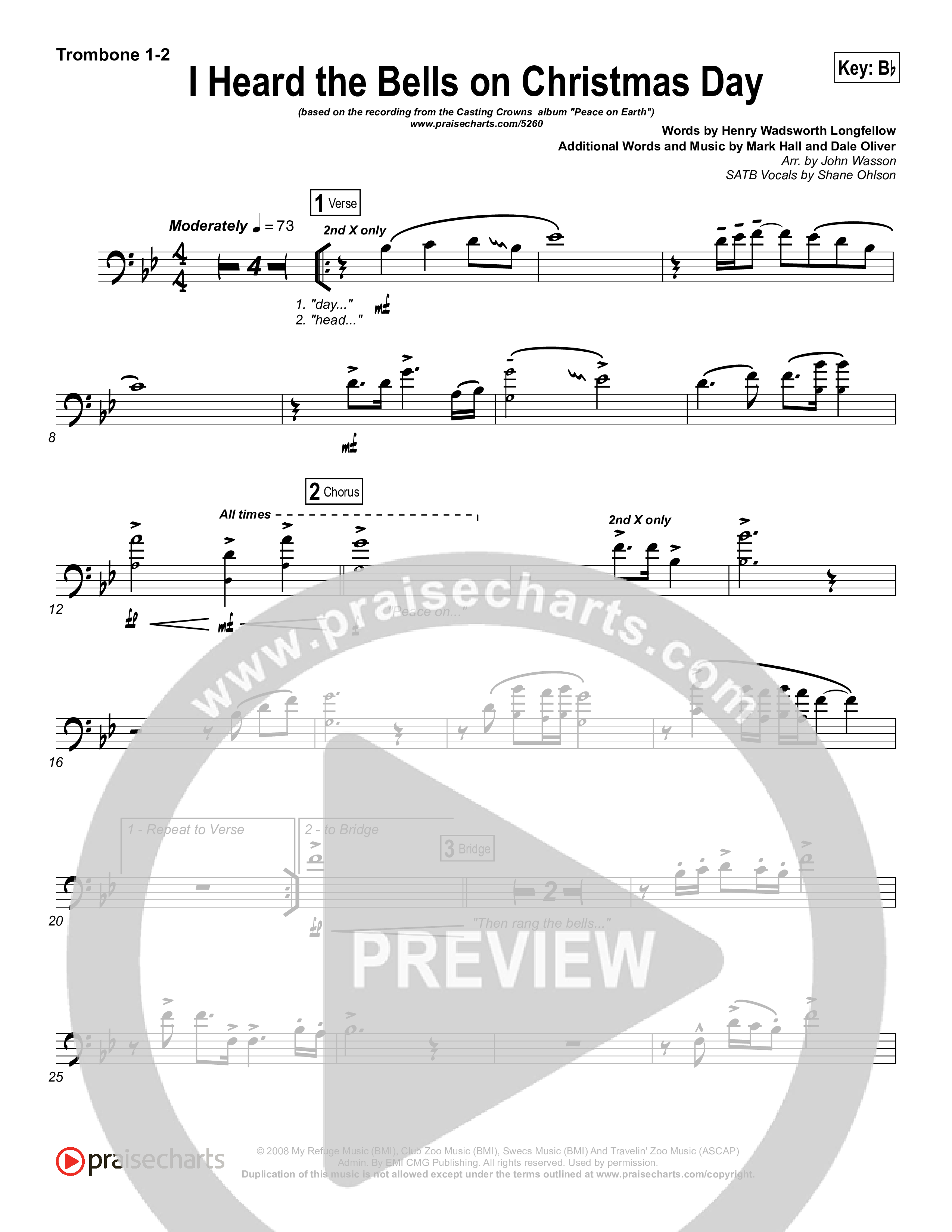 I Heard The Bells On Christmas Day Trombone 1/2 (Casting Crowns)