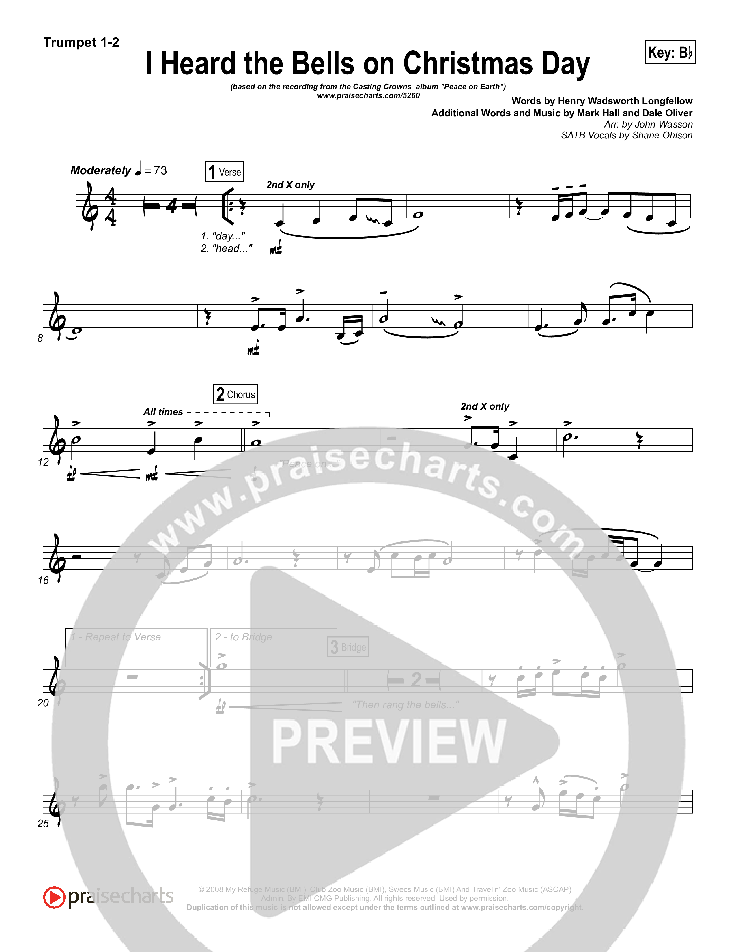 I Heard The Bells On Christmas Day Trumpet 1,2 (Casting Crowns)