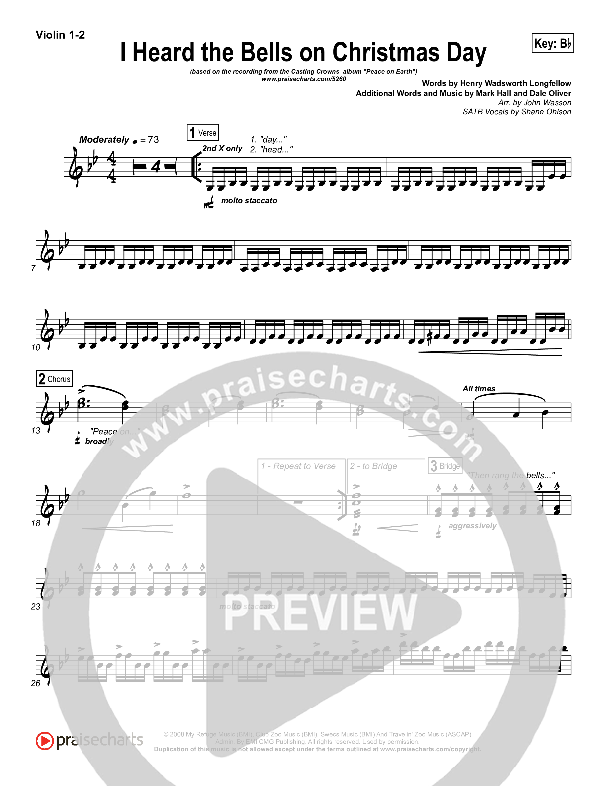 I Heard The Bells On Christmas Day Violin 1/2 (Casting Crowns)