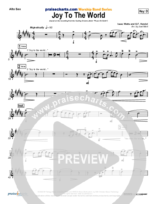 Joy To The World Alto Sax (Casting Crowns)