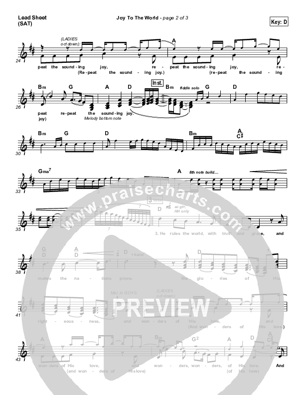 Joy To The World Lead Sheet (Casting Crowns)