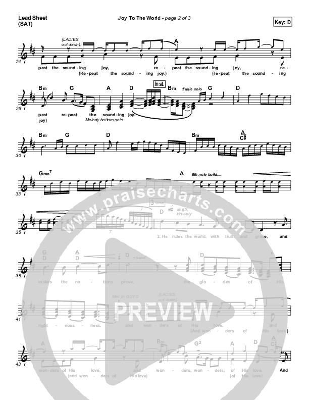 Joy To The World Lead Sheet (SAT) (Casting Crowns)