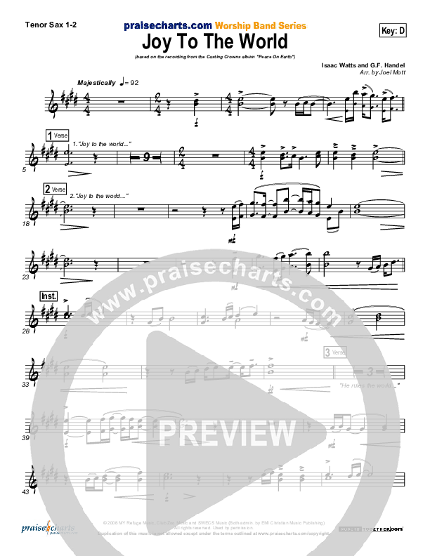 Joy To The World Tenor Sax 1/2 (Casting Crowns)