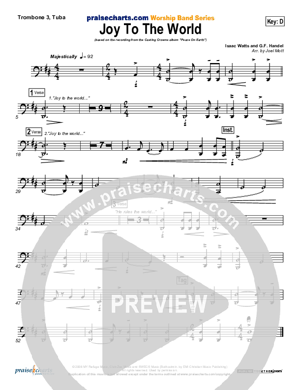 Joy To The World Trombone 3/Tuba (Casting Crowns)