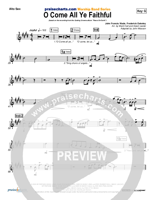 O Come All Ye Faithful Alto Sax (Casting Crowns)