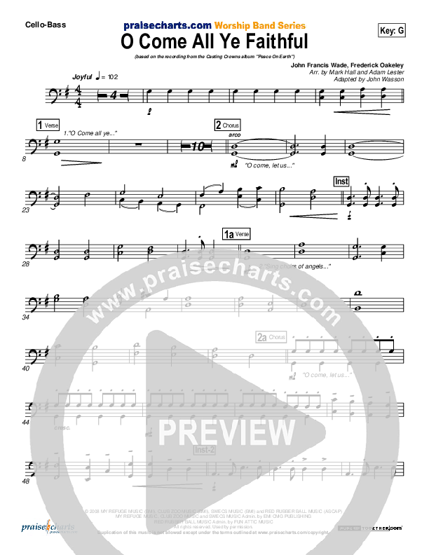 O Come All Ye Faithful Cello/Bass (Casting Crowns)