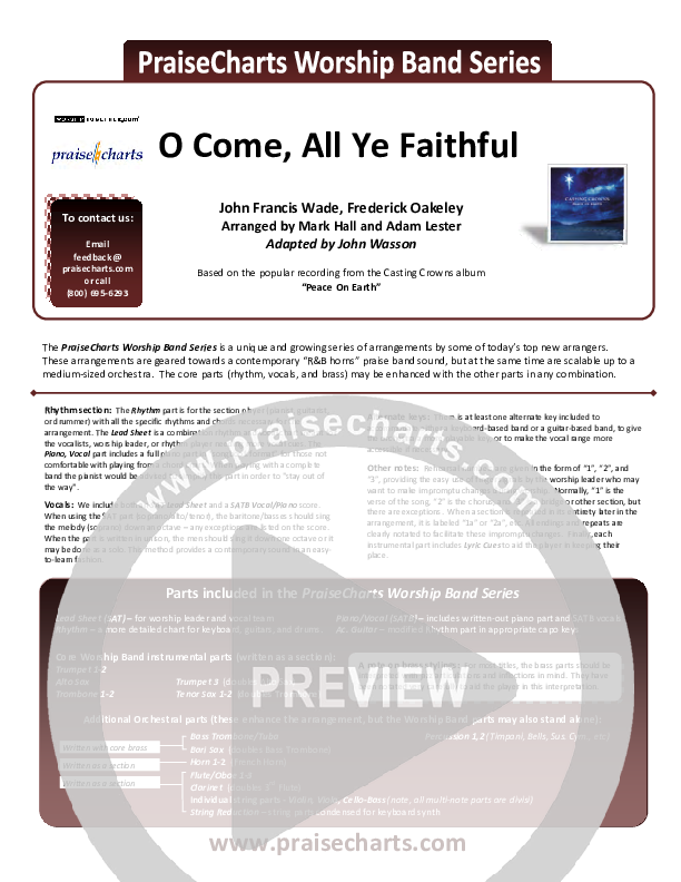 O Come All Ye Faithful Cover Sheet (Casting Crowns)