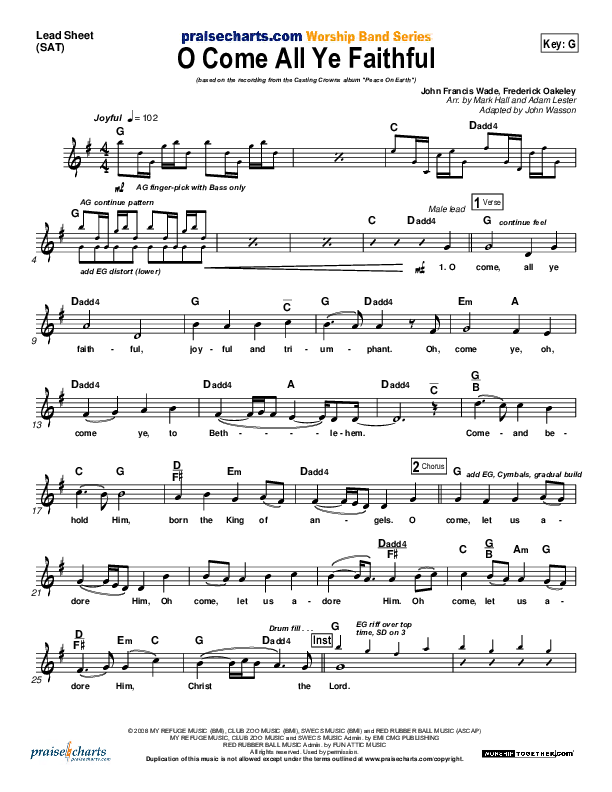 O Come All Ye Faithful Lead Sheet (SAT) (Casting Crowns)