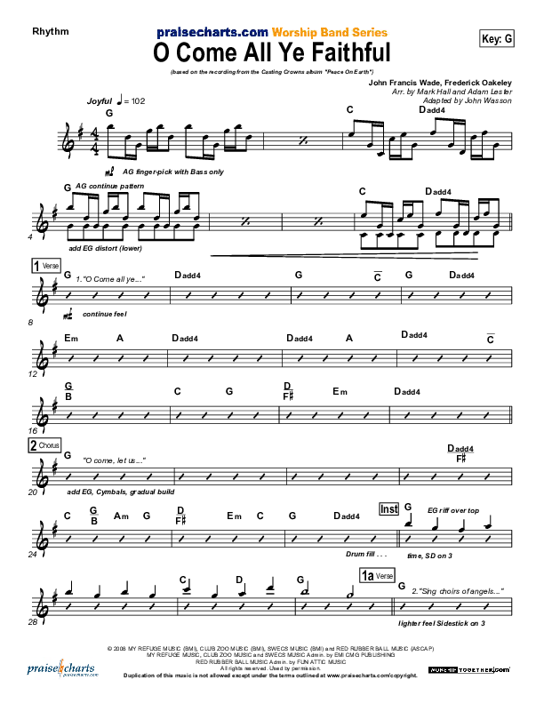 O Come All Ye Faithful Rhythm Chart (Casting Crowns)