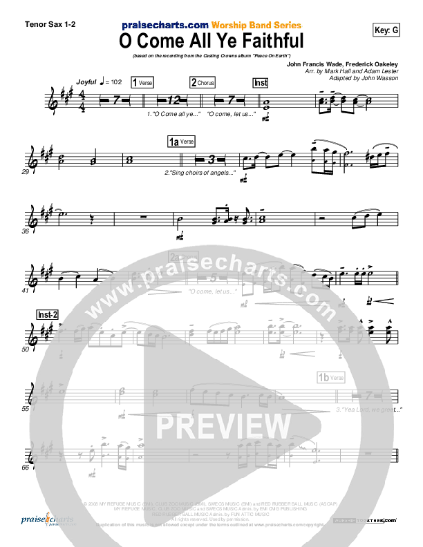 O Come All Ye Faithful Tenor Sax 1/2 (Casting Crowns)