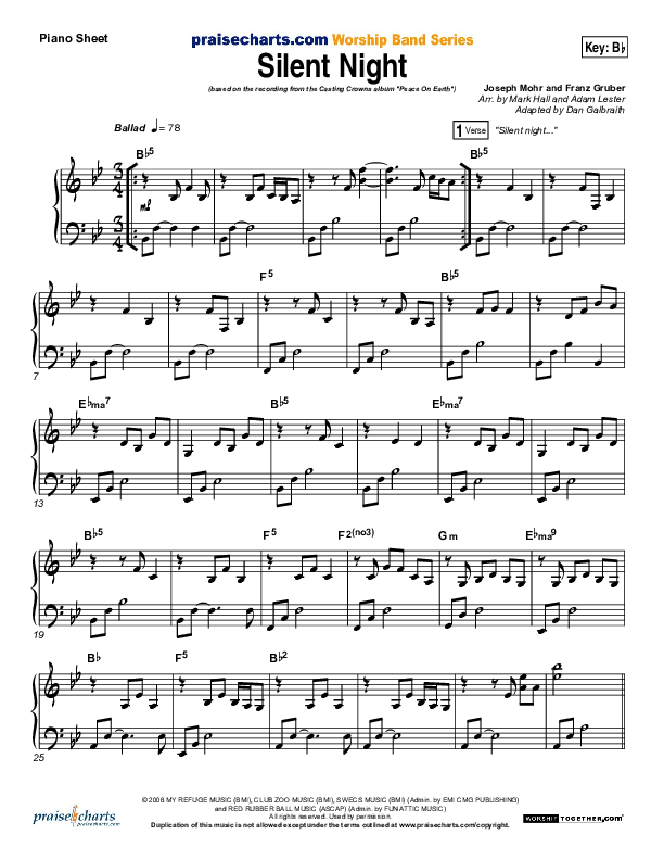 Silent Night Piano Sheet (Casting Crowns)