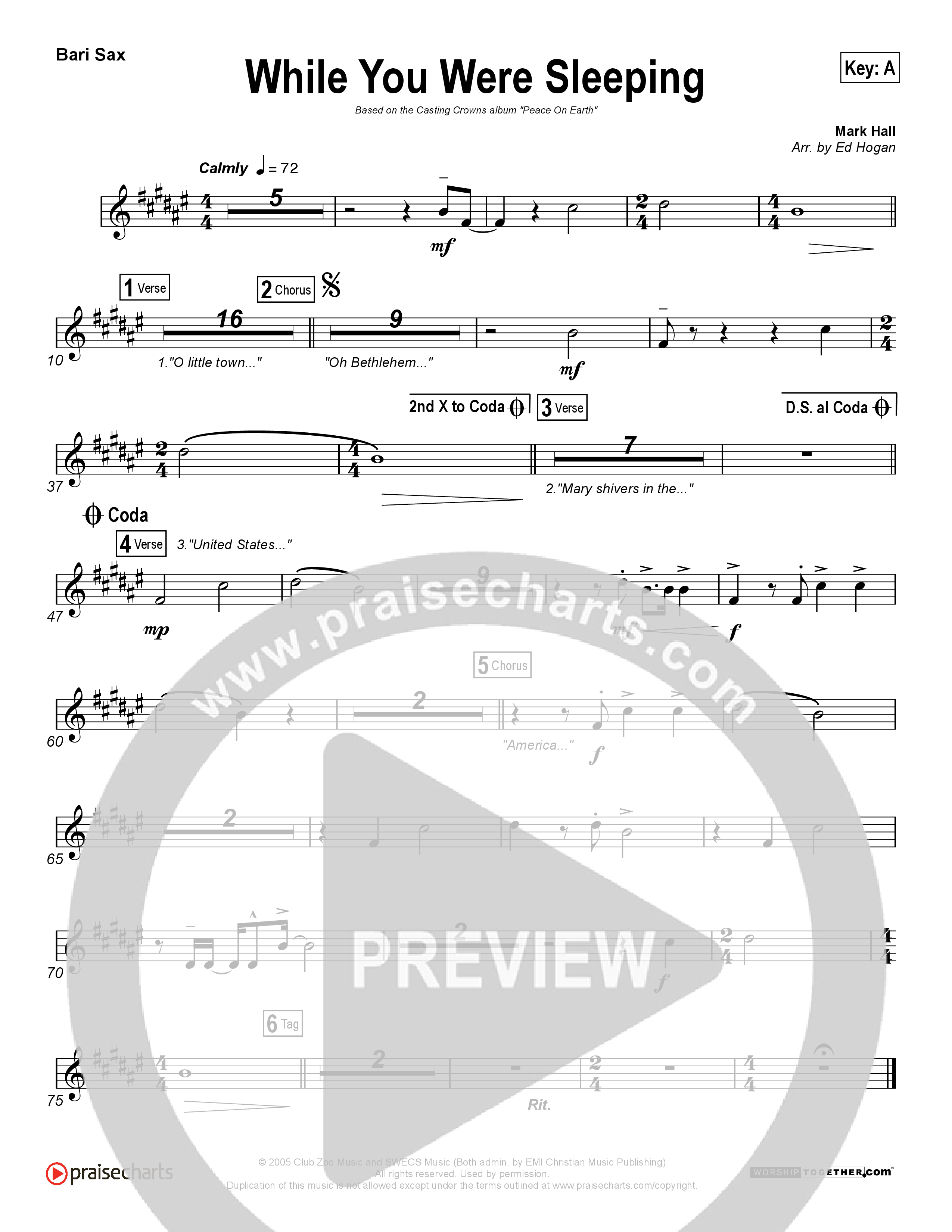 While You Were Sleeping (Christmas) Bari Sax (Casting Crowns)