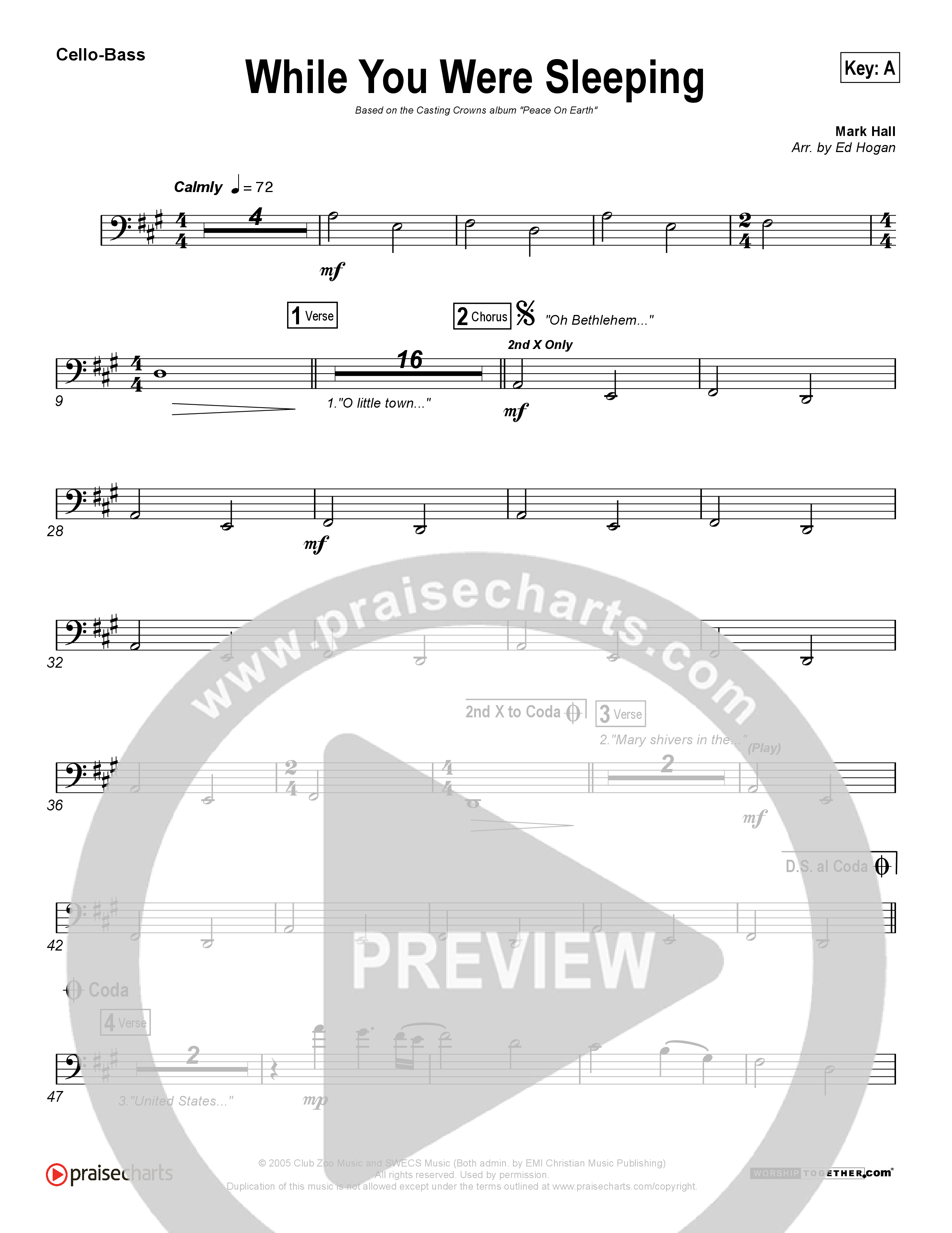 While You Were Sleeping (Christmas) Cello/Bass (Casting Crowns)