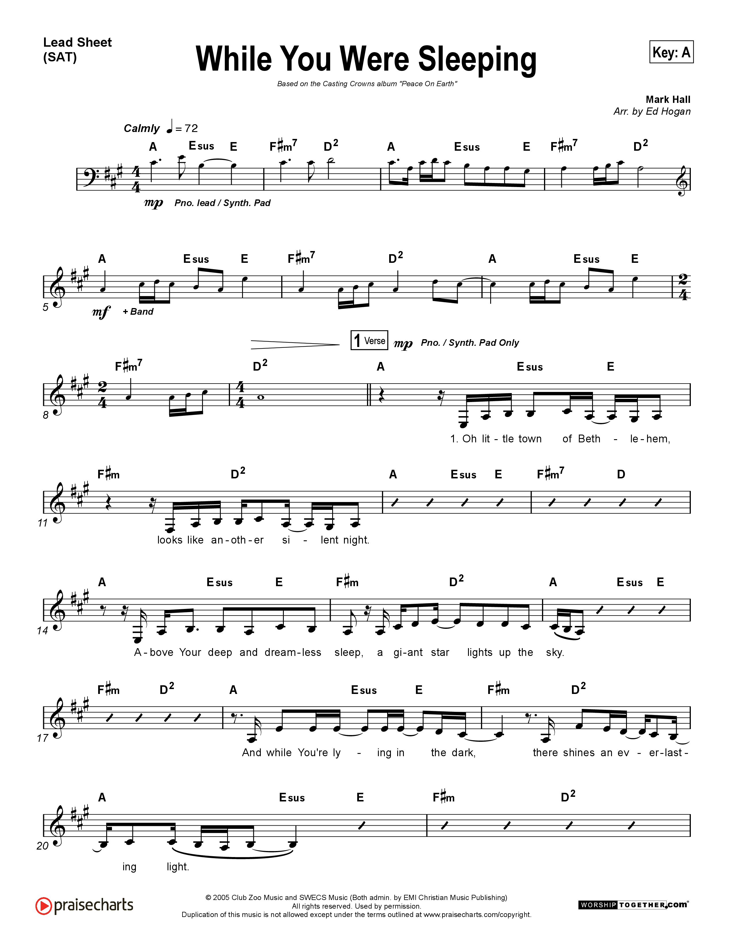 While You Were Sleeping (Christmas) Lead Sheet (SAT) (Casting Crowns)