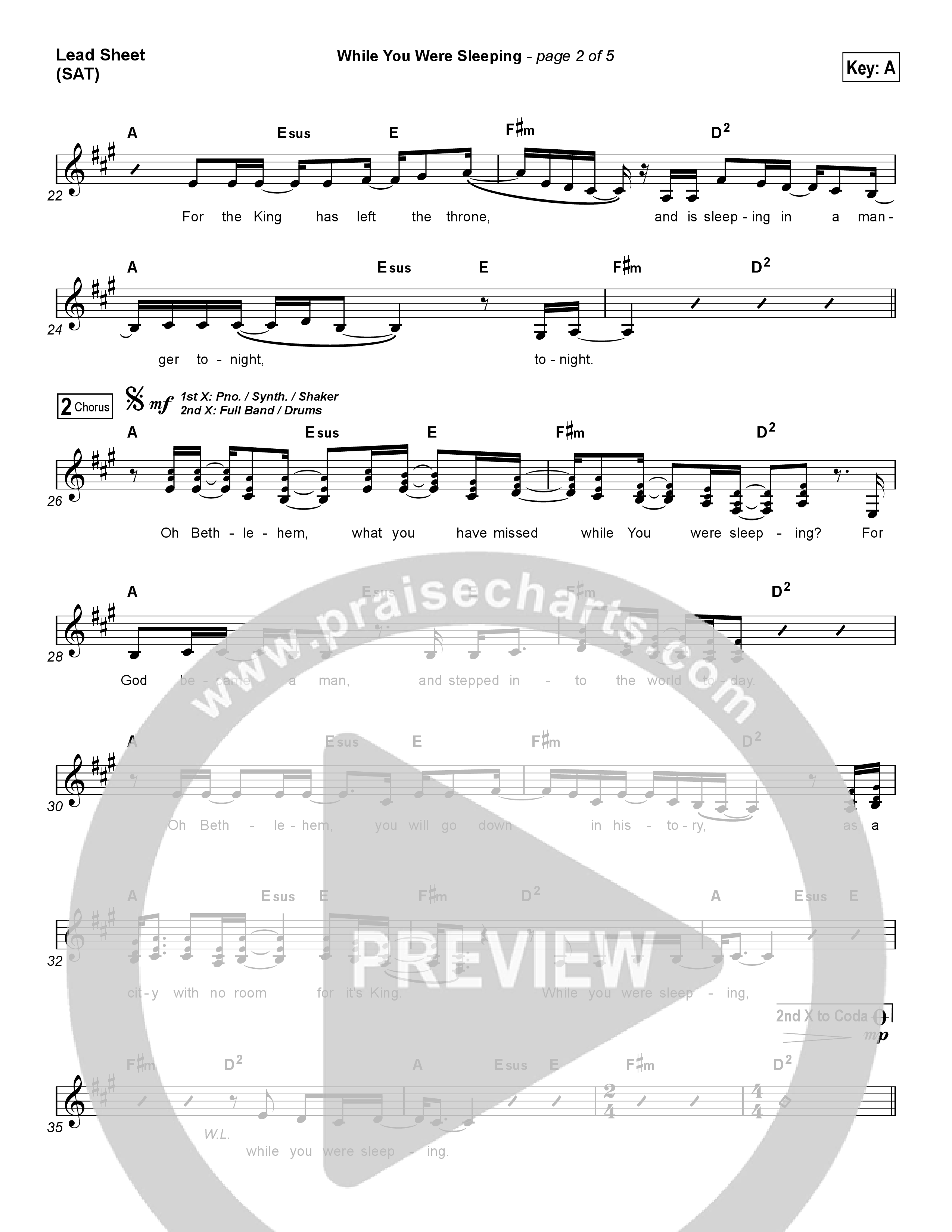 While You Were Sleeping (Christmas) Lead Sheet (SAT) (Casting Crowns)