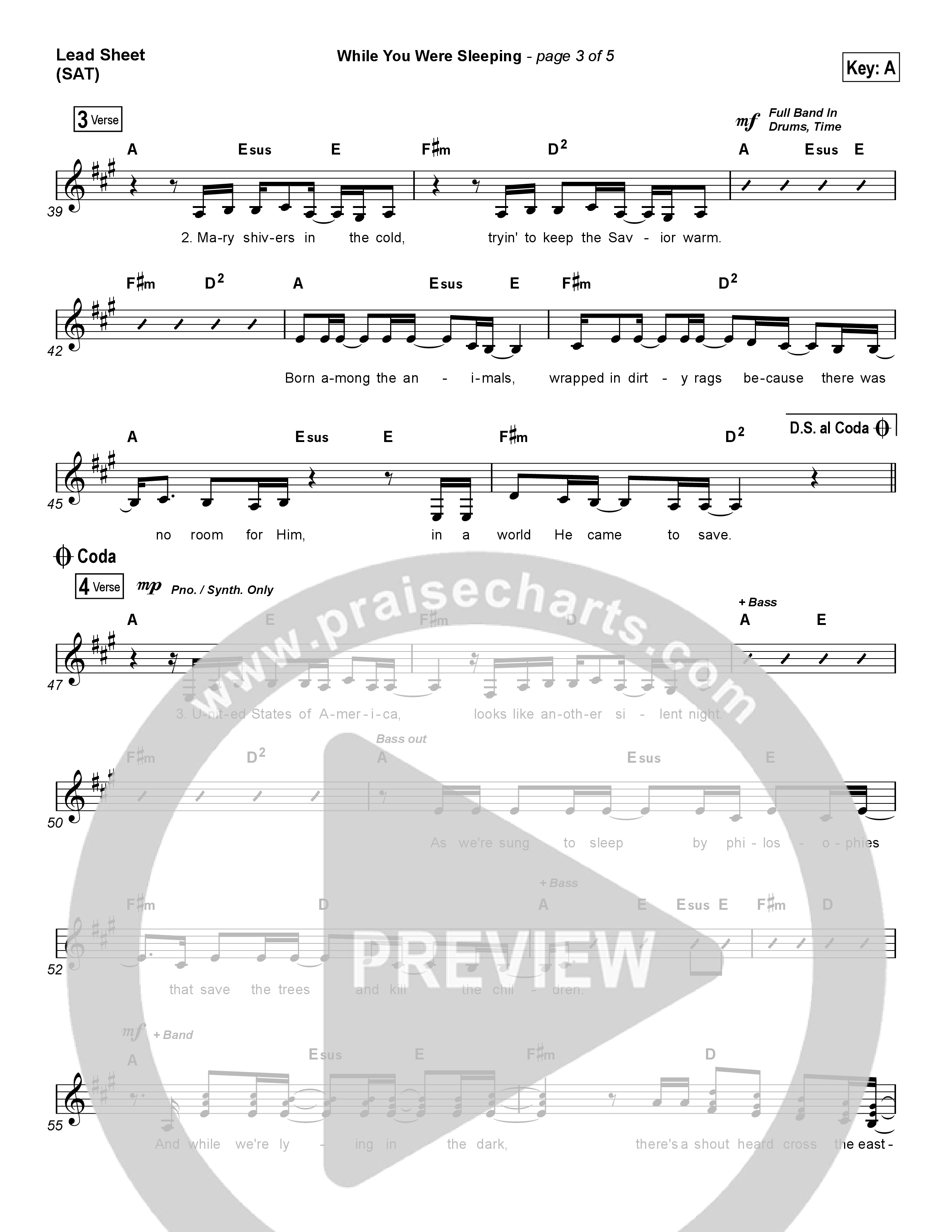 While You Were Sleeping (Christmas) Lead Sheet (SAT) (Casting Crowns)