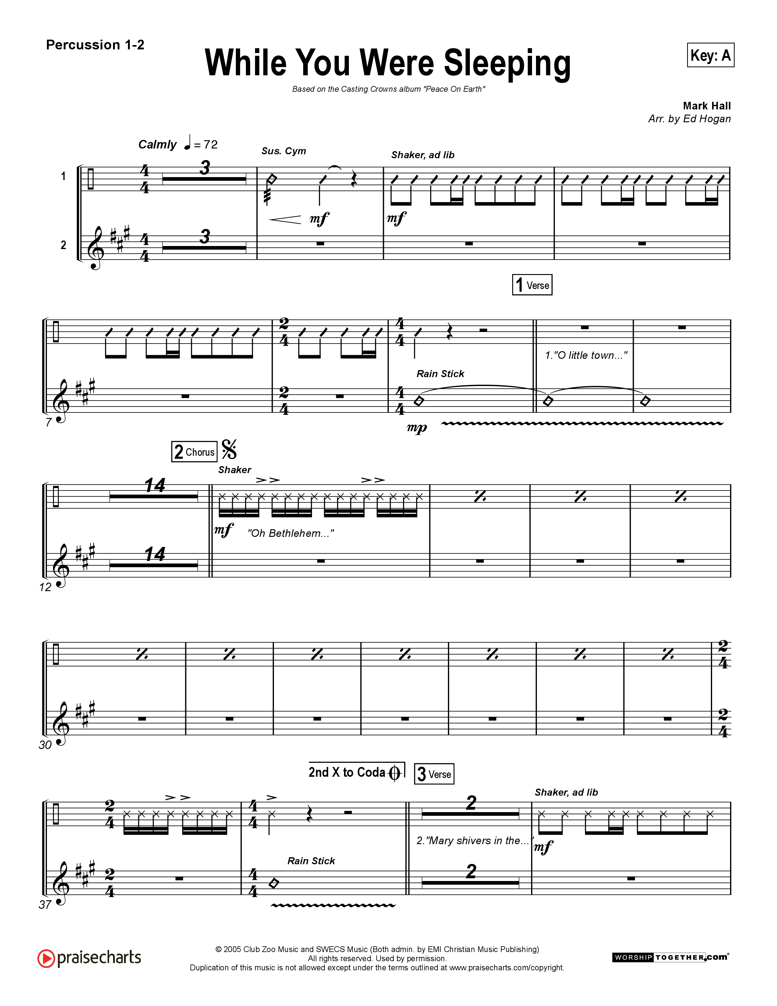 While You Were Sleeping (Christmas) Percussion 1/2 (Casting Crowns)