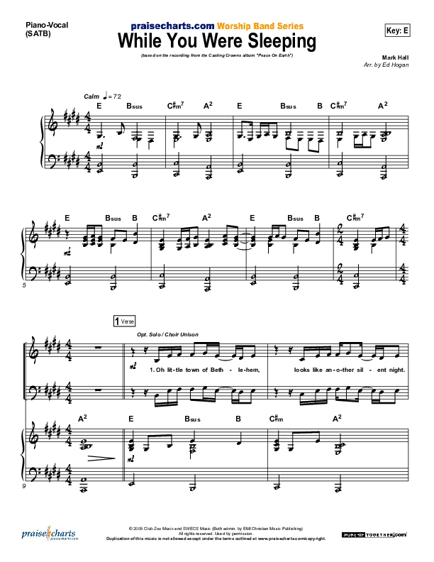 While You Were Sleeping (Christmas) Piano/Vocal (SATB) (Casting Crowns)
