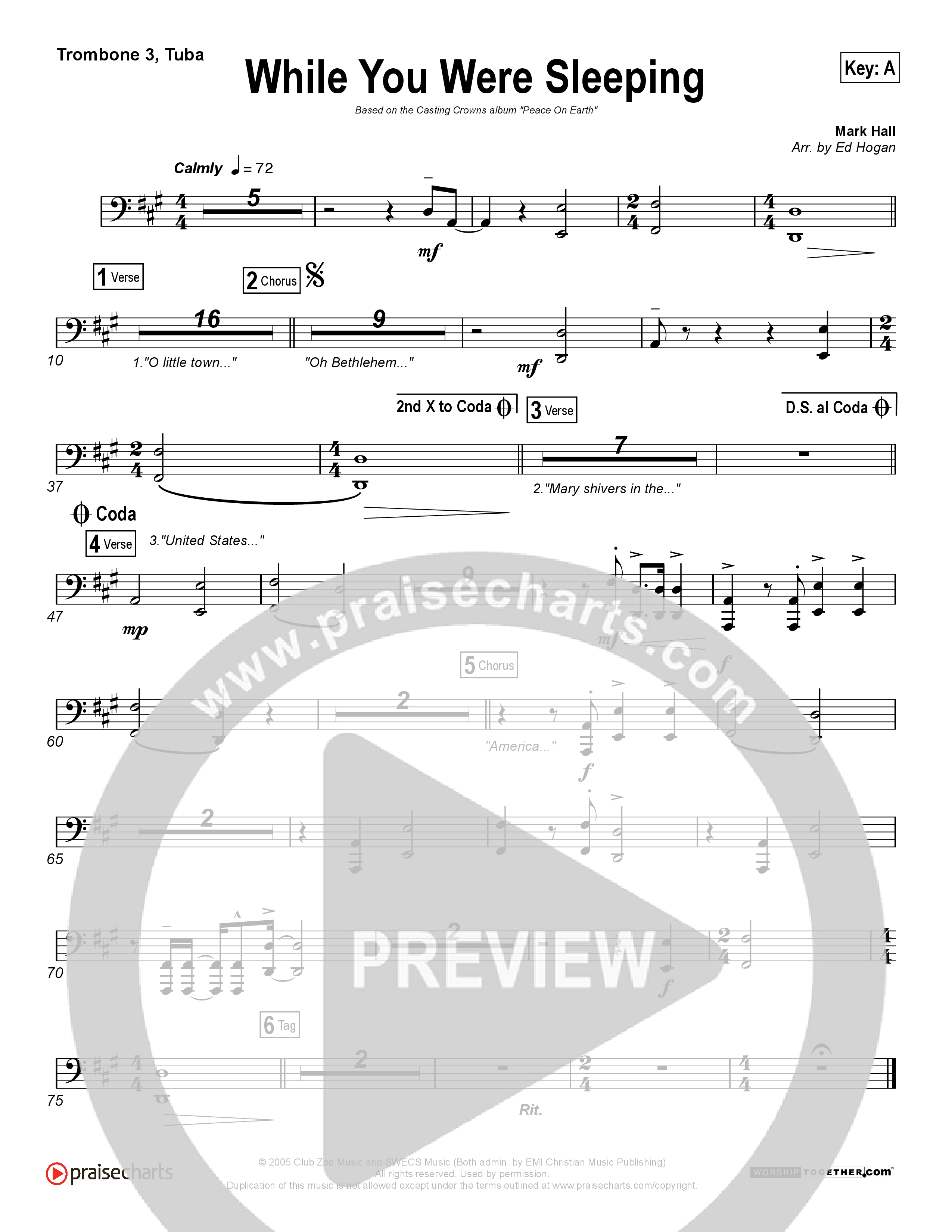 While You Were Sleeping (Christmas) Trombone 3/Tuba (Casting Crowns)