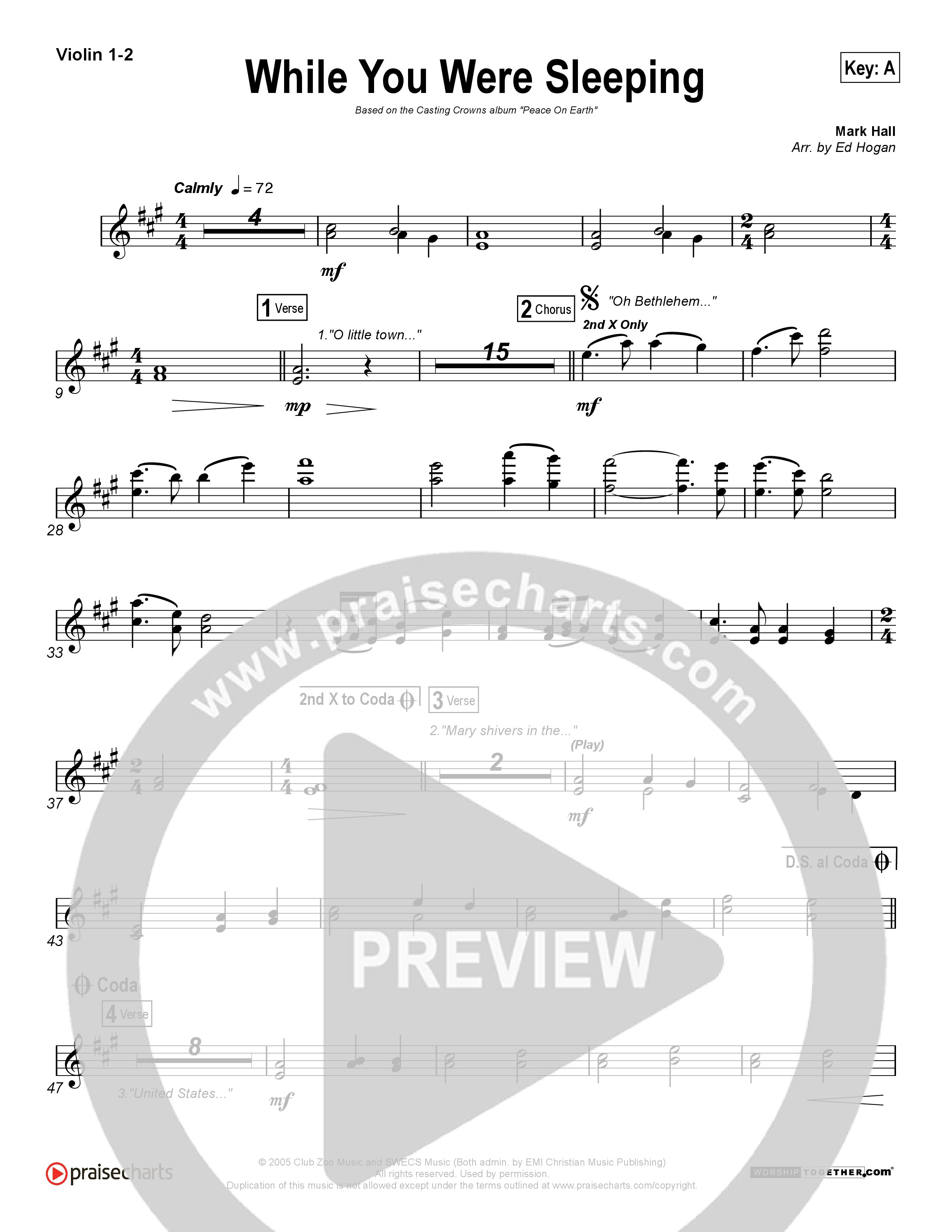 While You Were Sleeping (Christmas) Violin 1/2 (Casting Crowns)