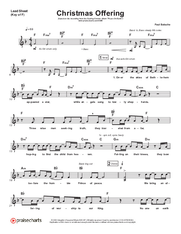 Christmas Offering Lead Sheet (Melody) (Casting Crowns)