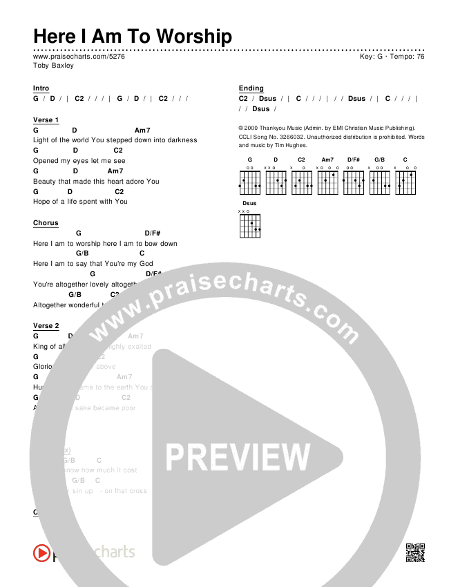 Here I Am To Worship Chords & Lyrics (Toby Baxley)